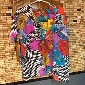 Vintage 90’s Lauren Brooke 100% silk colorful Pagoda Hotel shirt size XL